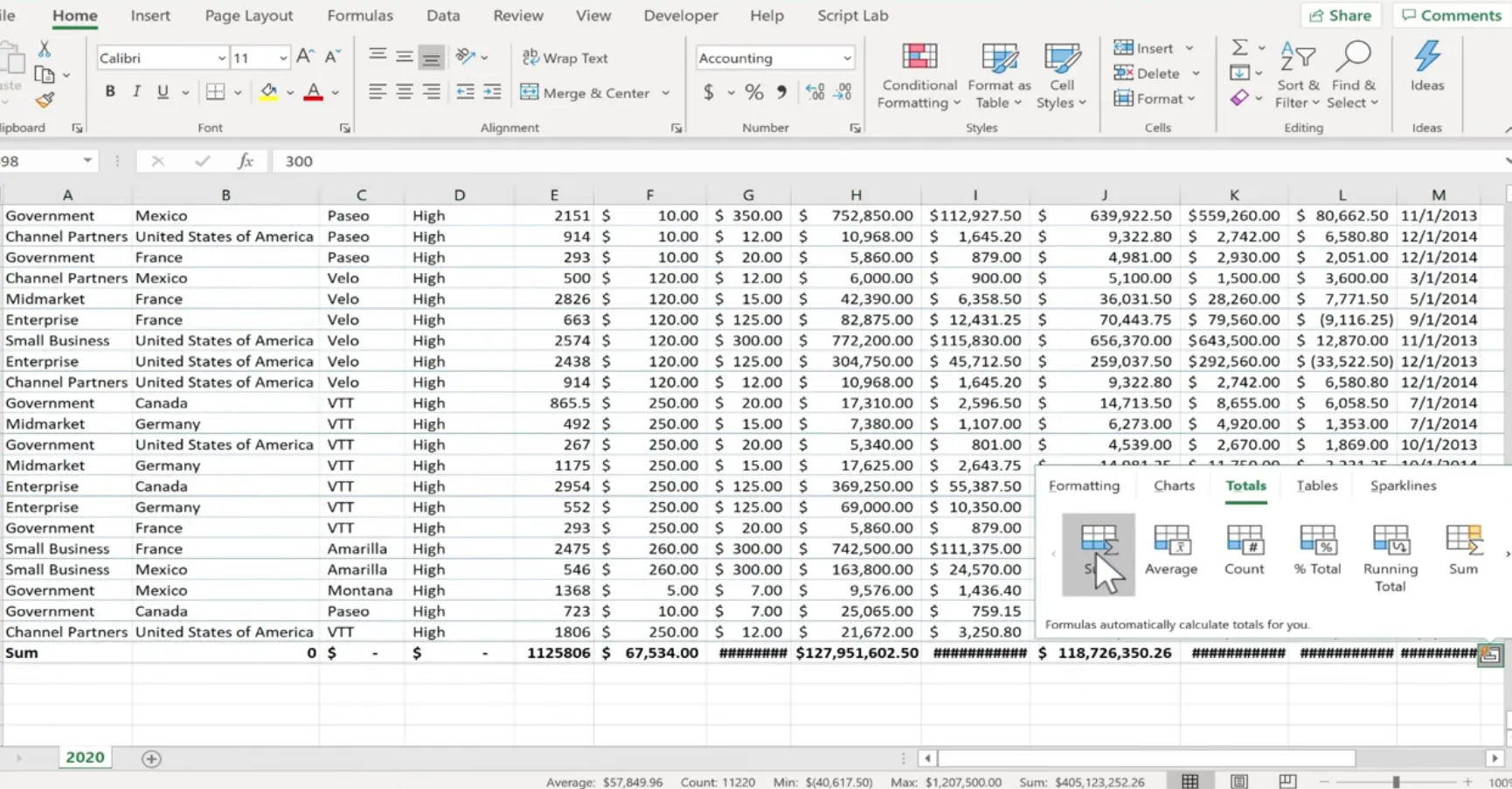 Adding calculations with Quick Analysis