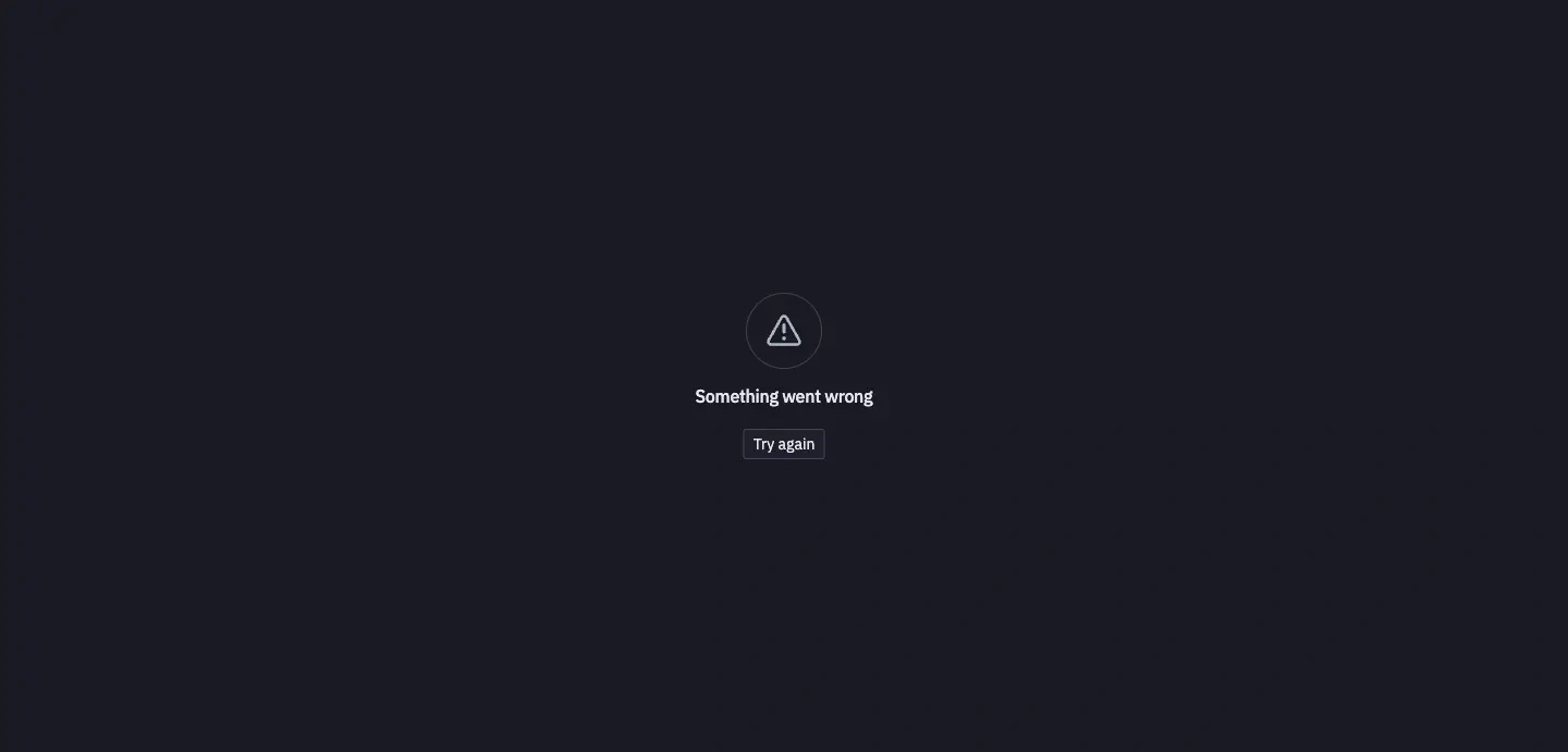 Hex displaying a generic Something went wrong message after the benchmark XLSX upload failed before a project thread could start.