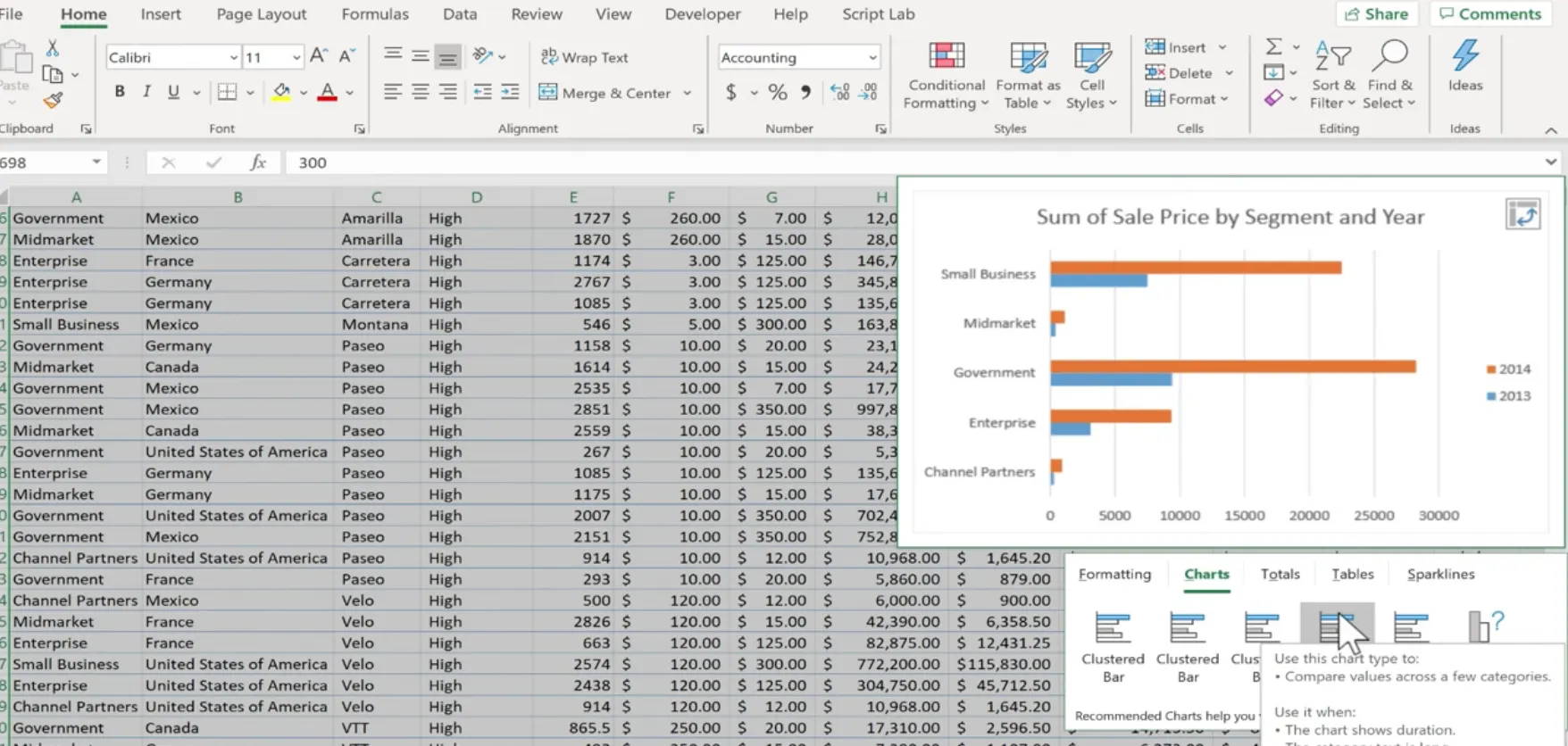 Creating visualizations with Quick Analysis