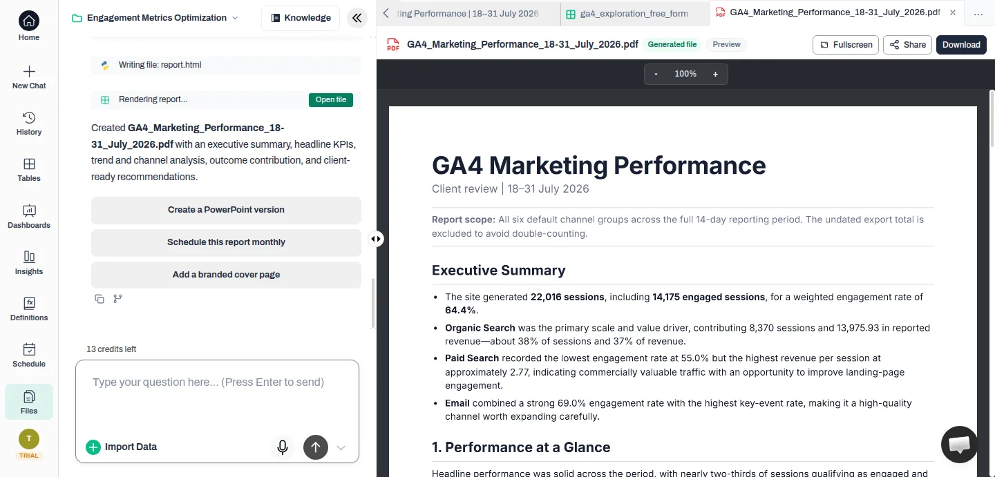 A generated client-ready PDF report produced from the Anomaly dashboard using synthetic example data